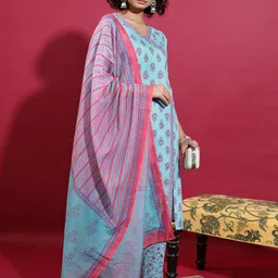 Vishudh Floral Printed A Line Kurta With Trousers & Dupatta image 1