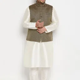 VASTRAMAY Plus Size Mandarin Collar Regular Kurta With Pyjamas & Nehru Jacket image 1