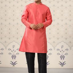 Ode by House of Pataudi Geometric Woven Design Mandarin Collar Regular Kurta With Pyjamas image 1