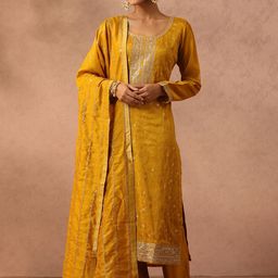 Libas Yellow Ethnic Motifs Embroidered Sequined Kurta with Trousers & With Dupatta image 3