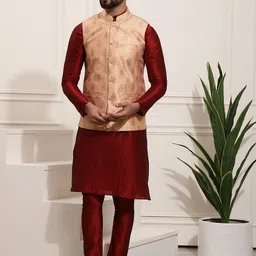 SOJANYA Band Collar Regular Kurta & Churidar with Nehru Jacket image 1