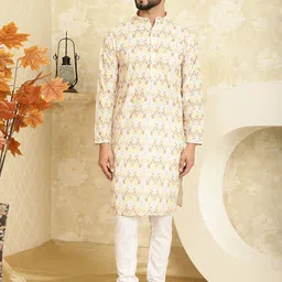 SOJANYA Abstract Printed Regular Thread Work Pure Cotton Kurta With Churidar-58