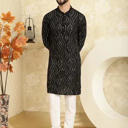 SOJANYA Ethnic Motifs Embroidered Regular Sequinned Pure Cotton Kurta with Churidar-picture-53