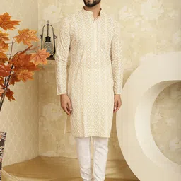 SOJANYA Ethnic Motifs Embroidered Sequined Pure Cotton Straight Kurta with Churidar-image-24