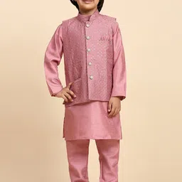 Pro-Ethic STYLE DEVELOPER Boys Mandarin Collar Regular Kurta with Pyjamas & Nehru jacket-2