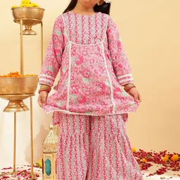 Sangria Girls Floral Printed Kurta with Sharara-image-19