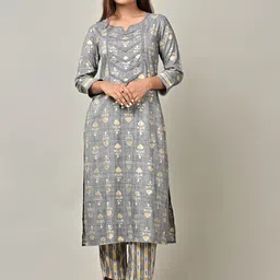 PUKHYA Ethnic Motifs Printed Regular Kurta With Trousers-picture-20