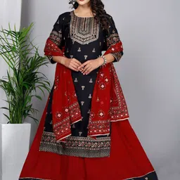 gvs shoppe Ethnic Motifs Printed Regular Gotta Patti Kurta With Skirt & Dupatta-picture-40