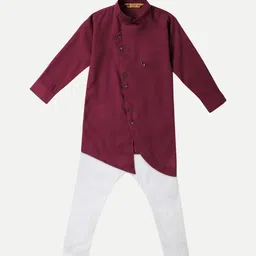 Pro-Ethic STYLE DEVELOPER Boys Maroon & White Solid Angrakha Kurta With Pyjamas-picture-32