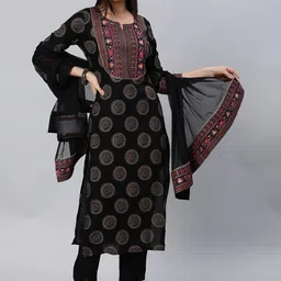 KALINI Ethnic Motifs Printed Straight Kurta & Trousers With Dupatta-picture-1