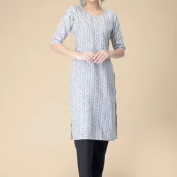 KALINI Geometric Printed Regular Kurta with Trousers-1