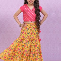 Biba Girls Yellow & Pink Embellished Ready to Wear Lehenga-40