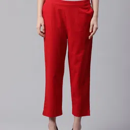 Divena Women Red Slim Fit Solid Cropped Trousers-image-104