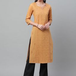 akheri Women Beige Chikankari Embroidered Straight Kurta-image-30