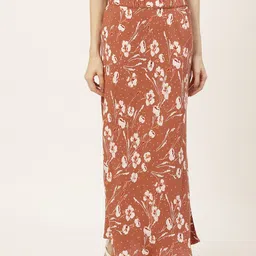 Off Label Rust Brown & White Floral Print A-Line Maxi Skirt-image-16