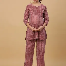CRAFIQA Striped Pure Cotton Maternity Night Suit-image-10