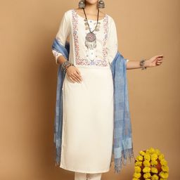 Tulsattva Ethnic Motifs Yoke Design Regular Kurta With Trousers & Dupatta-12