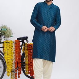 KISAH Checked Mandarin Collar Kurta With Patiala-image-22