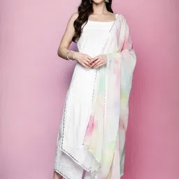 Ahalyaa White Printed Shoulder Straps Gotta Patti Cotton Kurta With Palazzos & Dupatta-picture-19