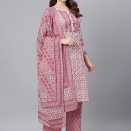 Idalia Women Pink Ethnic Motifs Printed Pure Cotton Kurta with Trousers & Dupatta-picture-23