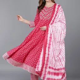AHIKA Women Pink Printed Panelled Pure Cotton Kurta with Trousers & With Dupatta-picture-7