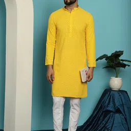 SOJANYA Ethnic Motifs Embroidered Mandarin Collar Sequinned Pure Cotton Kurta & Churidar-picture-58