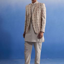VASTRAMAY Mandarin Collar Pure Cotton Kurta With Trousers-picture-17