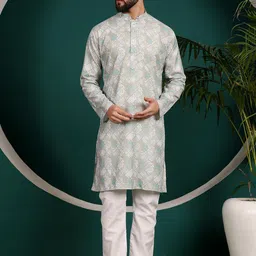Armaan Ethnic Ethnic Motifs Printed Mandarin Collar Pure Cotton Straight Kurta With Pyjama-picture-19