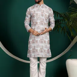 Armaan Ethnic Ethnic Motifs Printed Mandarin Collar Pure Cotton Straight Kurta With Pyjama-35