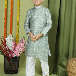 TABARD Boys Ethnic Motifs Printed Regular Pure Cotton Kurta with Churidar-9