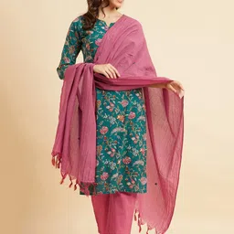 Azira Ethnic Motifs Printed Regular Gotta Patti Pure Cotton Kurta With Trousers & Dupatta-image-88