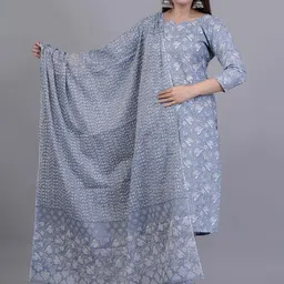 KALINI Ethnic Motifs Printed Pure Cotton Kurta with Trousers & Dupatta-34