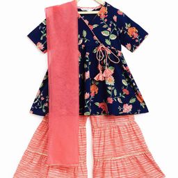 Campana Girls Floral Printed Angrakha Kurta with Sharara & With Dupatta-image-104