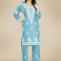 Rujave Women Ethnic Motifs Embroidered Regular Thread Work Kurta with Palazzos-image-34