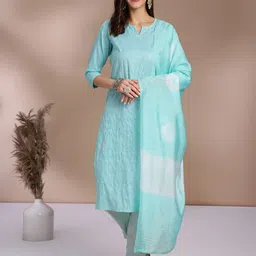 Anouk Embroidered Regular Thread Work Straight Kurta with Trousers & Dupatta image 3