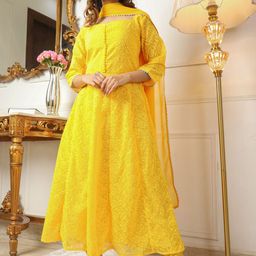 KALINI Ethnic Motifs Embroidered Anarkali Kurta With Churidar & Dupatta-image-29
