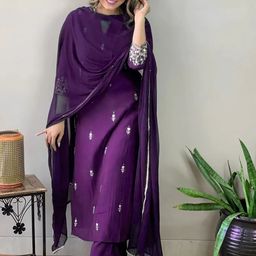 KALINI Floral Embroidered Thread Work Kurta With Trousers & Dupatta-picture-17