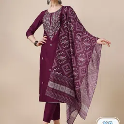 KALINI Floral Embroidered Regular Kurta & Trousers With Dupatta-picture-30