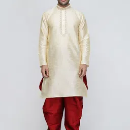 ROYAL KURTA Men Gold-Toned Embroidered Dupion Silk Kurta with Salwar-image-22