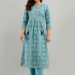 Readiprint Fashions Floral Printed Pleated Pure Cotton Kurta With Trousers-41