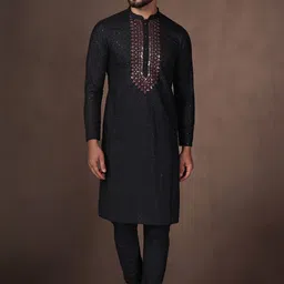 KISAH Men Ethnic Motifs Yoke Design Sequinned Kurta with Churidar Set-12