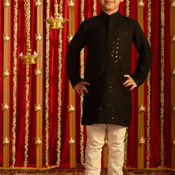 VASTRAMAY Boys Geometric Embroidered Regular Sequinned Kurta With Pyjamas-3