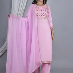 ELVISH JAIPUR Floral Embroidered Mirror Work Kurta with Palazzos & Dupatta-picture-15