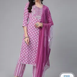 Stylum Floral Printed Mirror Work Regular Kurta With Trousers & Dupatta-picture-17