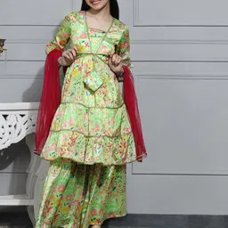 Cherry & Jerry Girls Ethnic Motifs Printed Tiered Gotta Patti Kurta with Sharara-image-97
