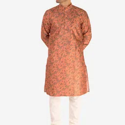 Pro-Ethic STYLE DEVELOPER Men Floral Printed Pure Silk Kurta with Pyjamas-image-83