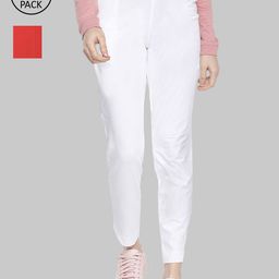 Dollar Missy Women Pack of 2 White Relaxed Wrinkle Free Cotton Trousers-image-11