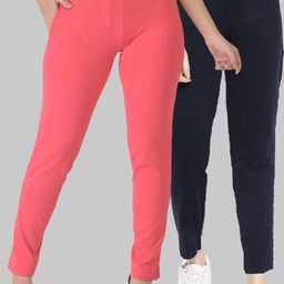 Dollar Missy Women Pack of 2 Navy Blue Relaxed Wrinkle Free Cotton Trousers-picture-40