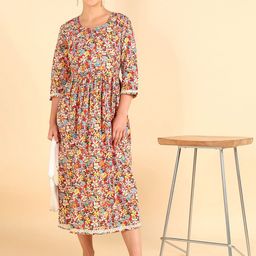 House Of Zelena Floral Printed Gathered or Pleated Pure Cotton Maternity A-Line Dress-picture-32