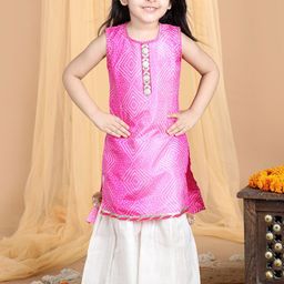 Kinder Kids Bandhani Printed Regular Pure Cotton Kurti with Sharara-image-60